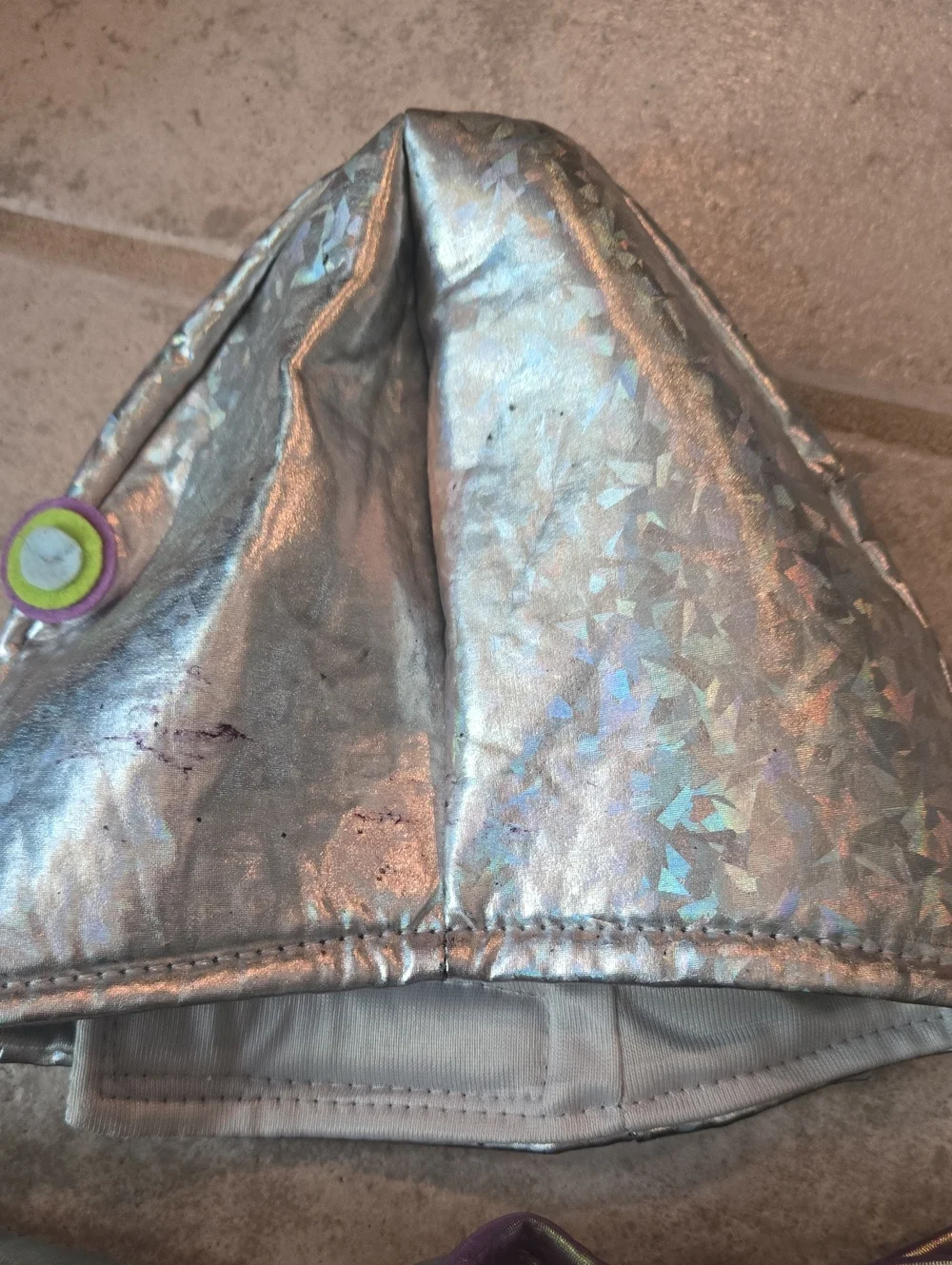 Silver Holographic Dog Astronaut Costume with Green Belt Medium